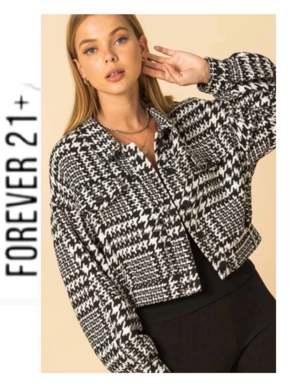 3X Plus Size New With Tags Gorgeous Houndstooth Cropped Jacket from FOREVER 21+